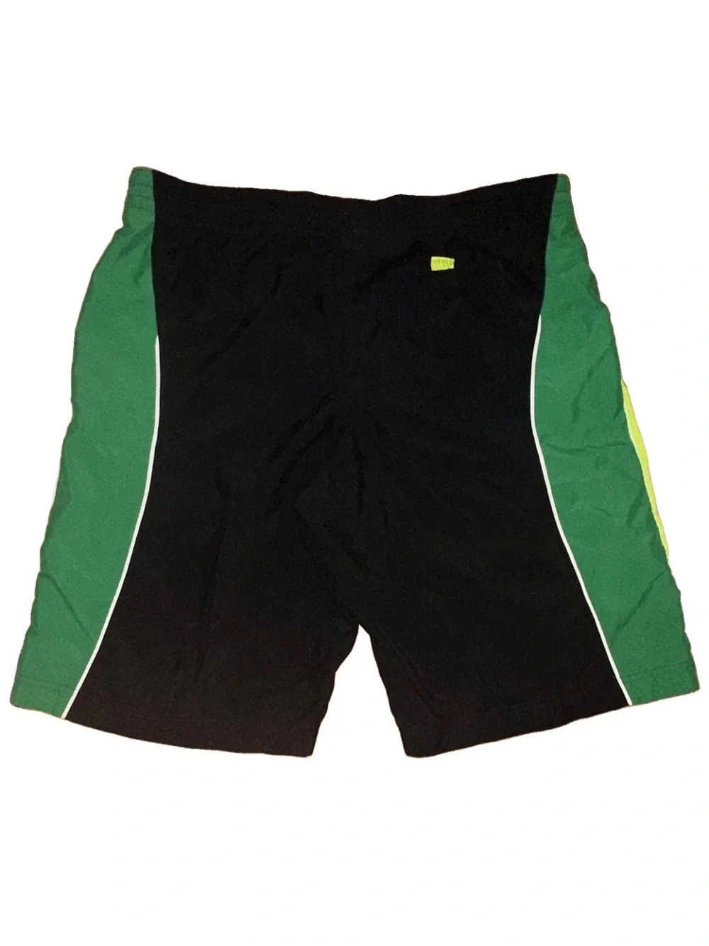 Nike Men's Black Swim Shorts with Neon Yellow and Green Accents